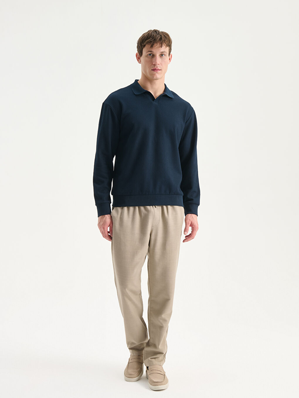 Lacivert Polo Yaka Erkek Sweatshirt-1