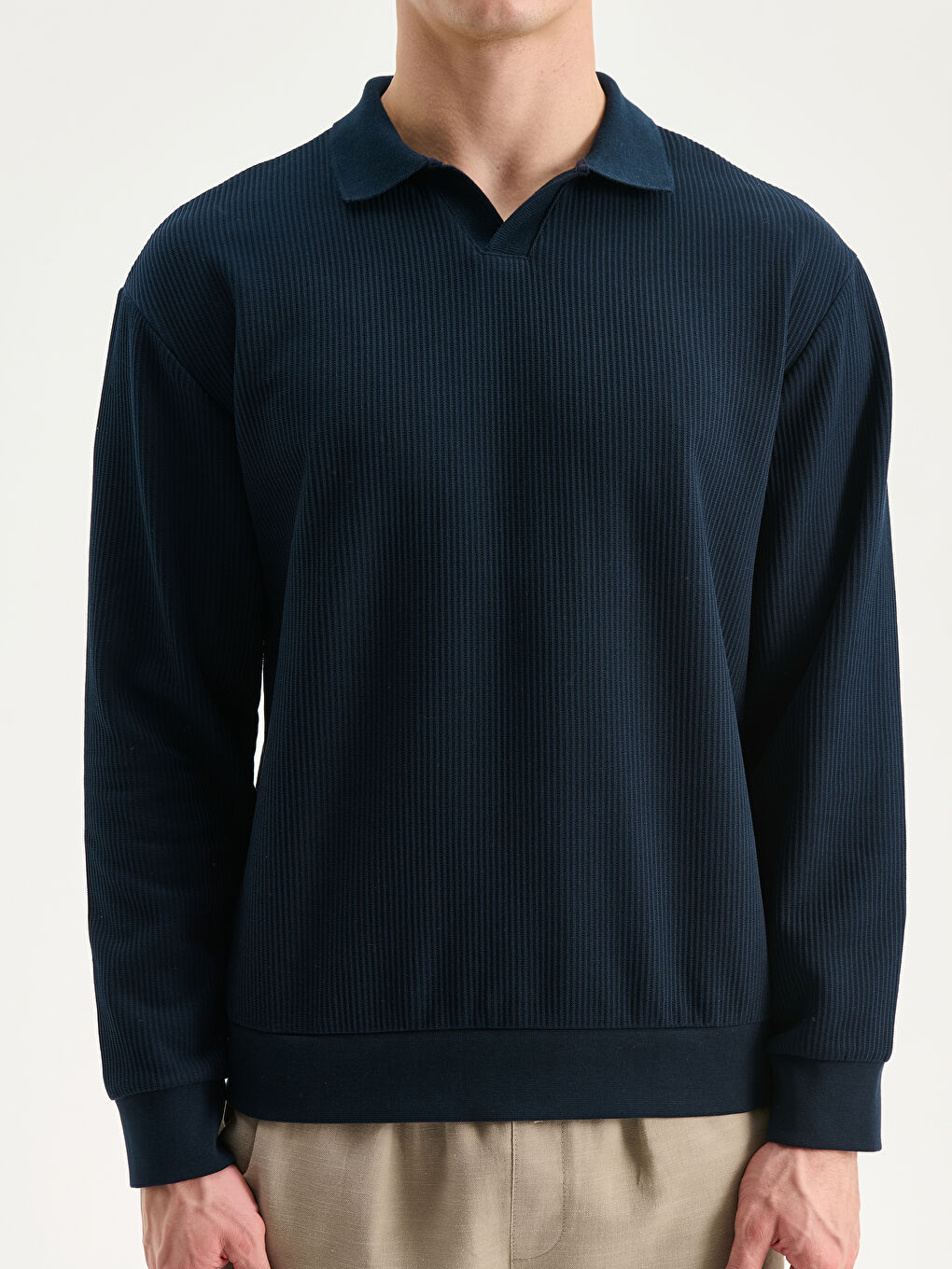 Lacivert Polo Yaka Erkek Sweatshirt-2