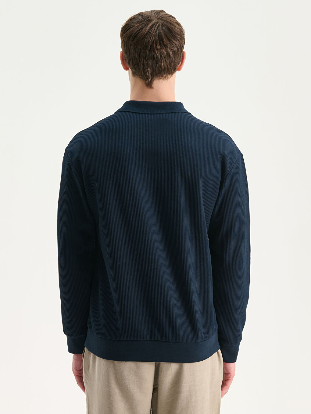 Lacivert Polo Yaka Erkek Sweatshirt-3