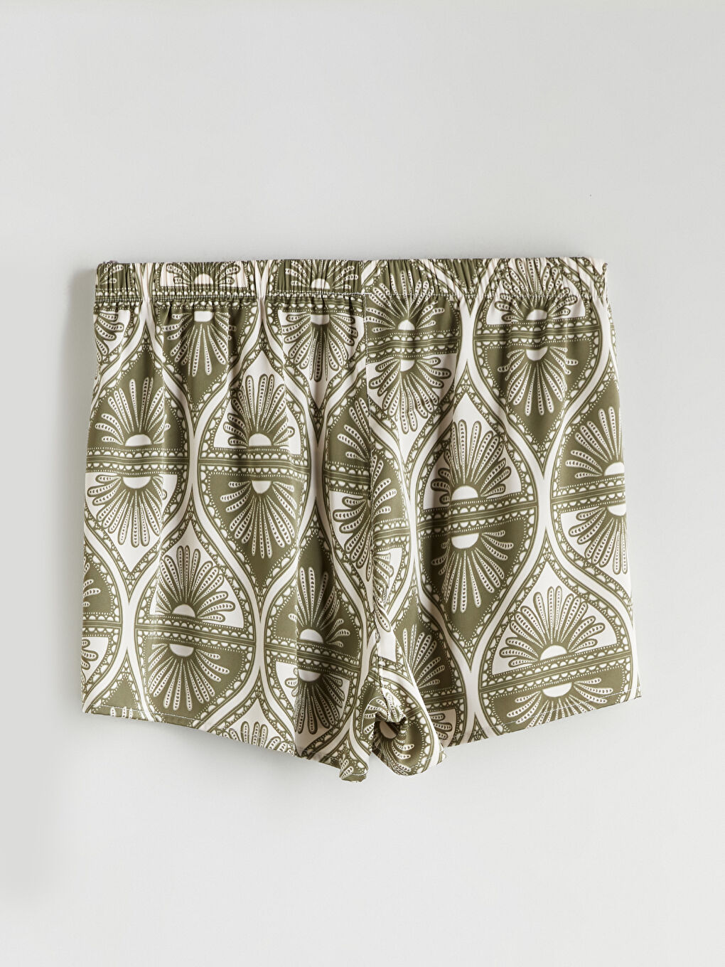 Yeşil Beli Lastikli Desenli Kadın Şort Pijama Altı-1