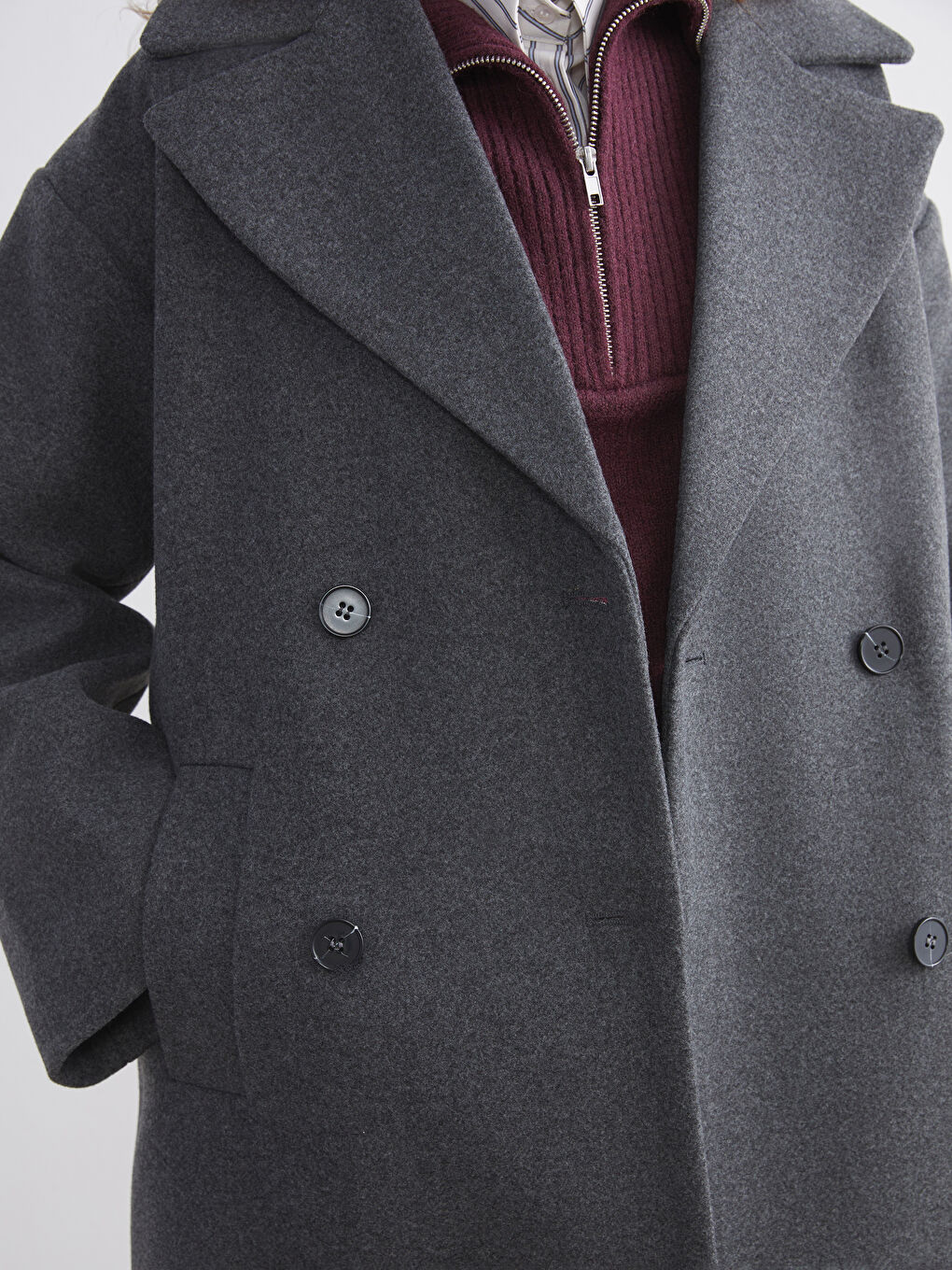 Antrasit Ceket Yaka Kadın Kaşe Kaban-2