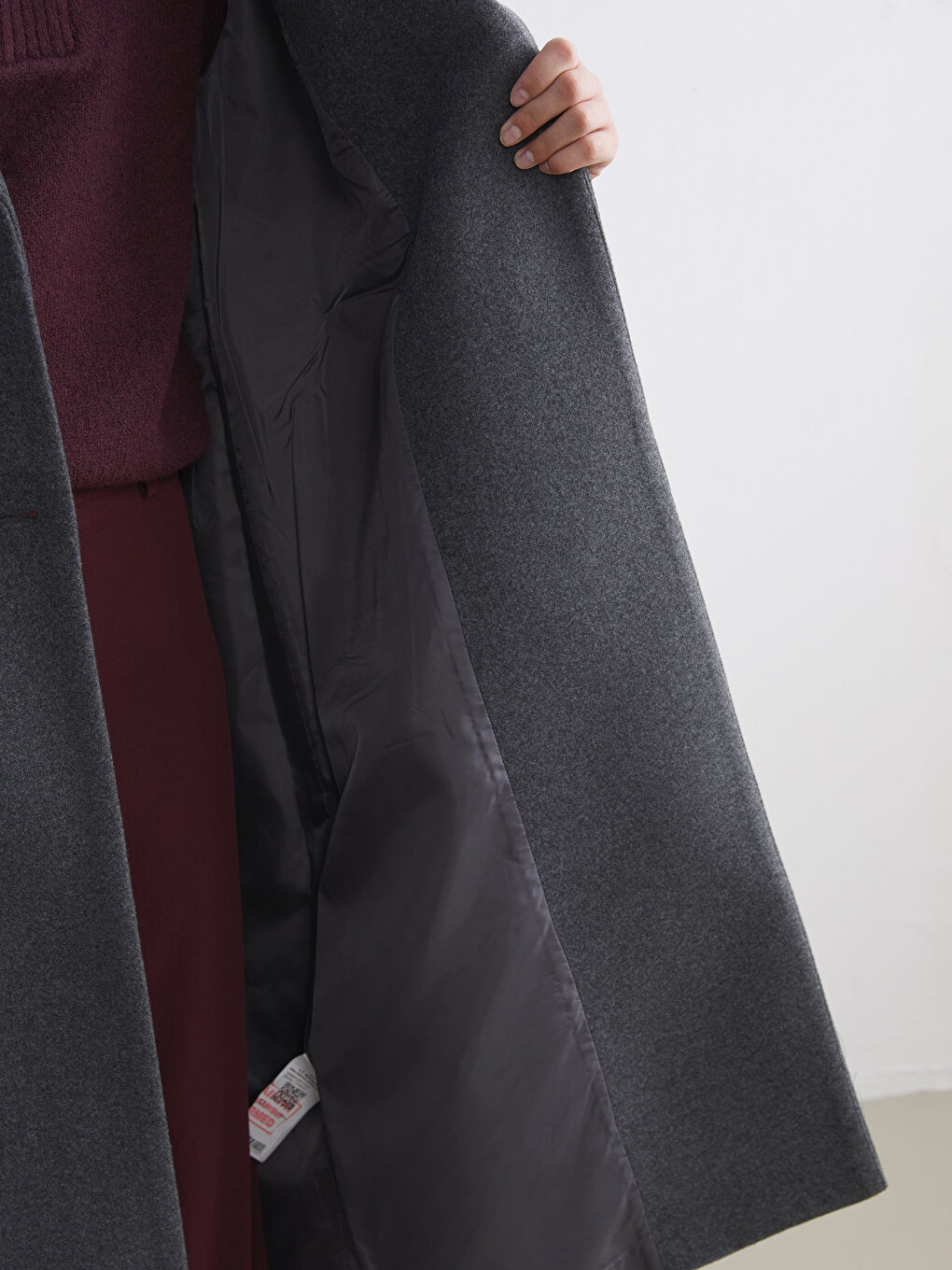 Antrasit Ceket Yaka Kadın Kaşe Kaban-3