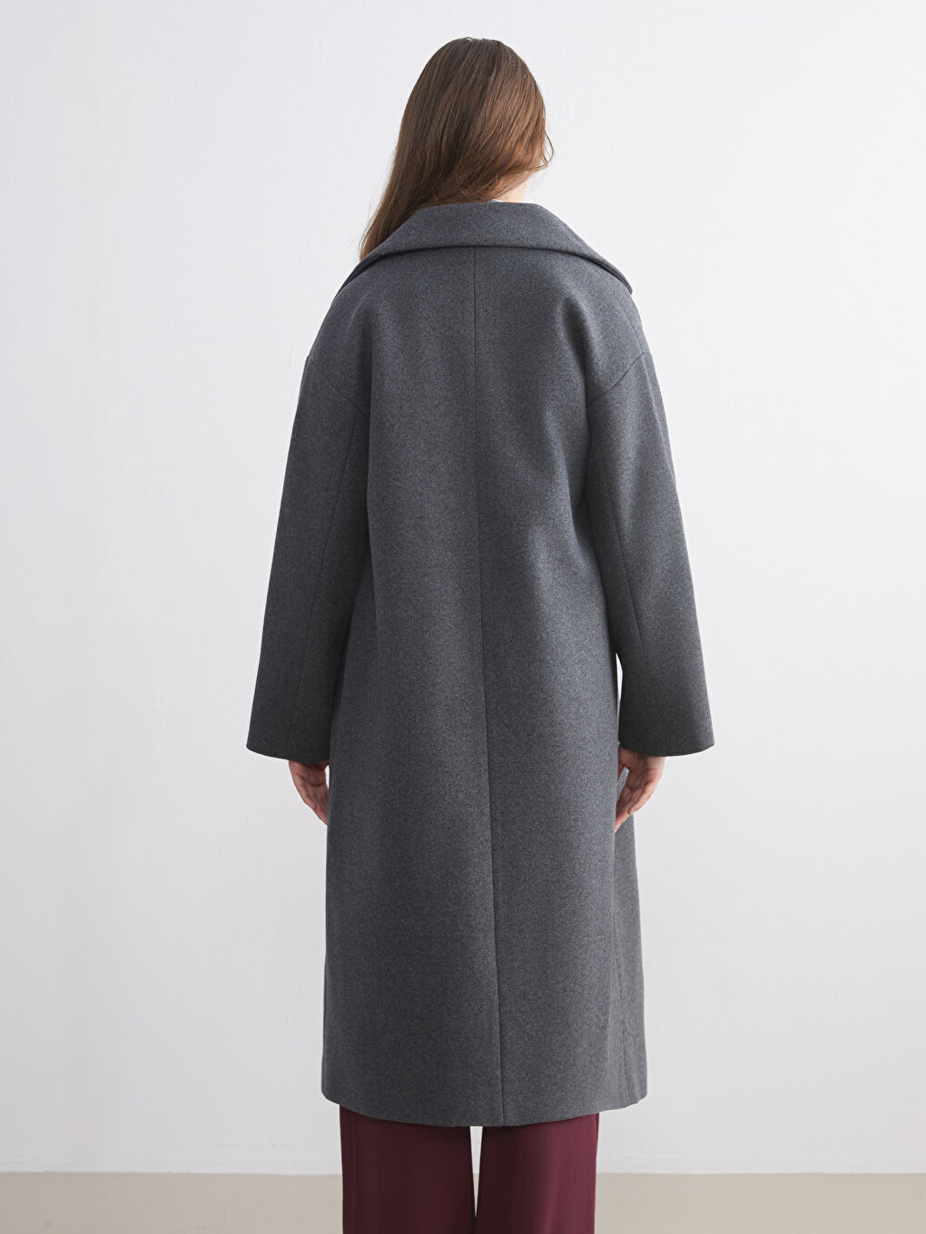 Antrasit Ceket Yaka Kadın Kaşe Kaban-4