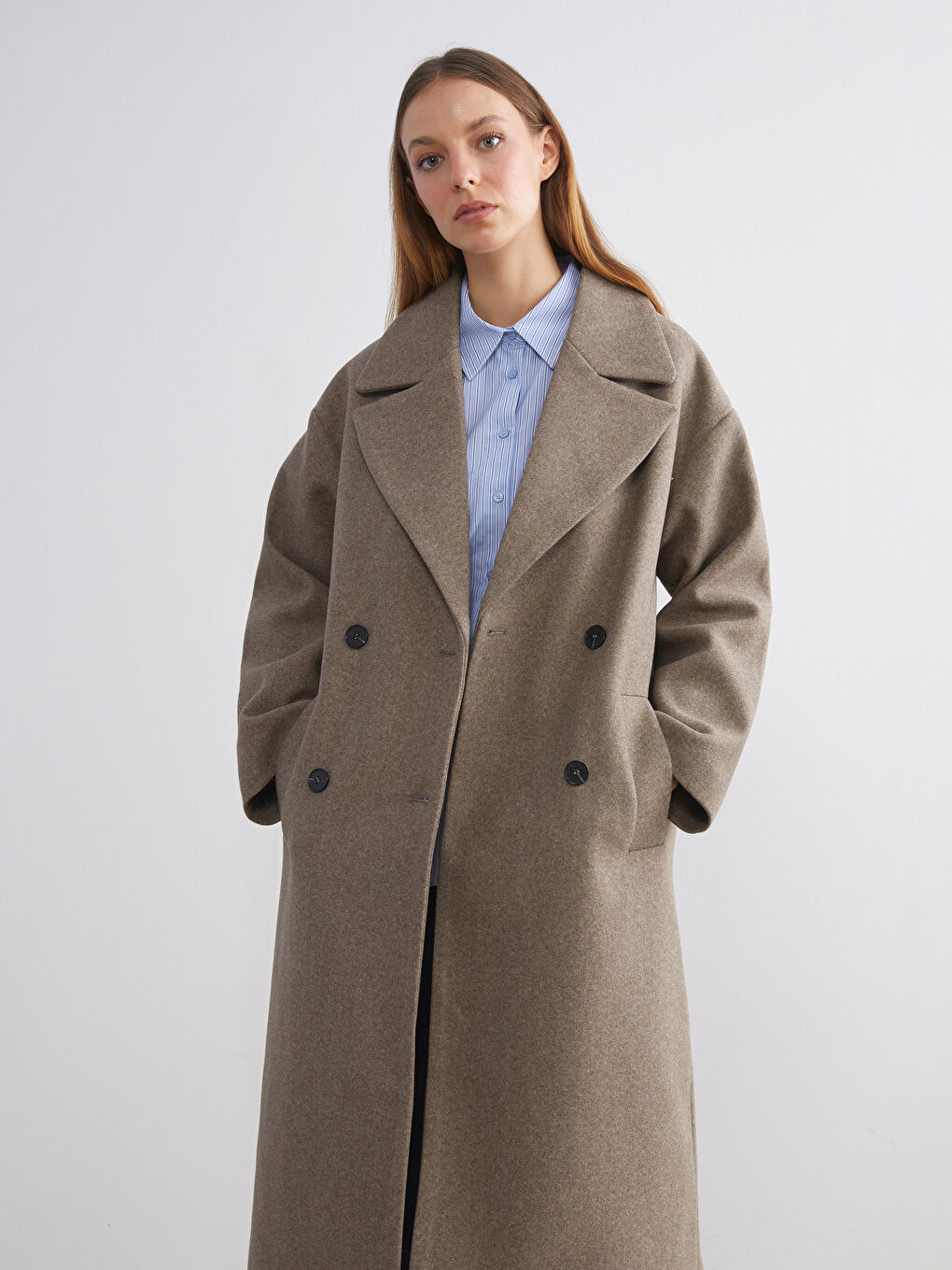 Manteau Cachet à Col Veste pour Femmes-1