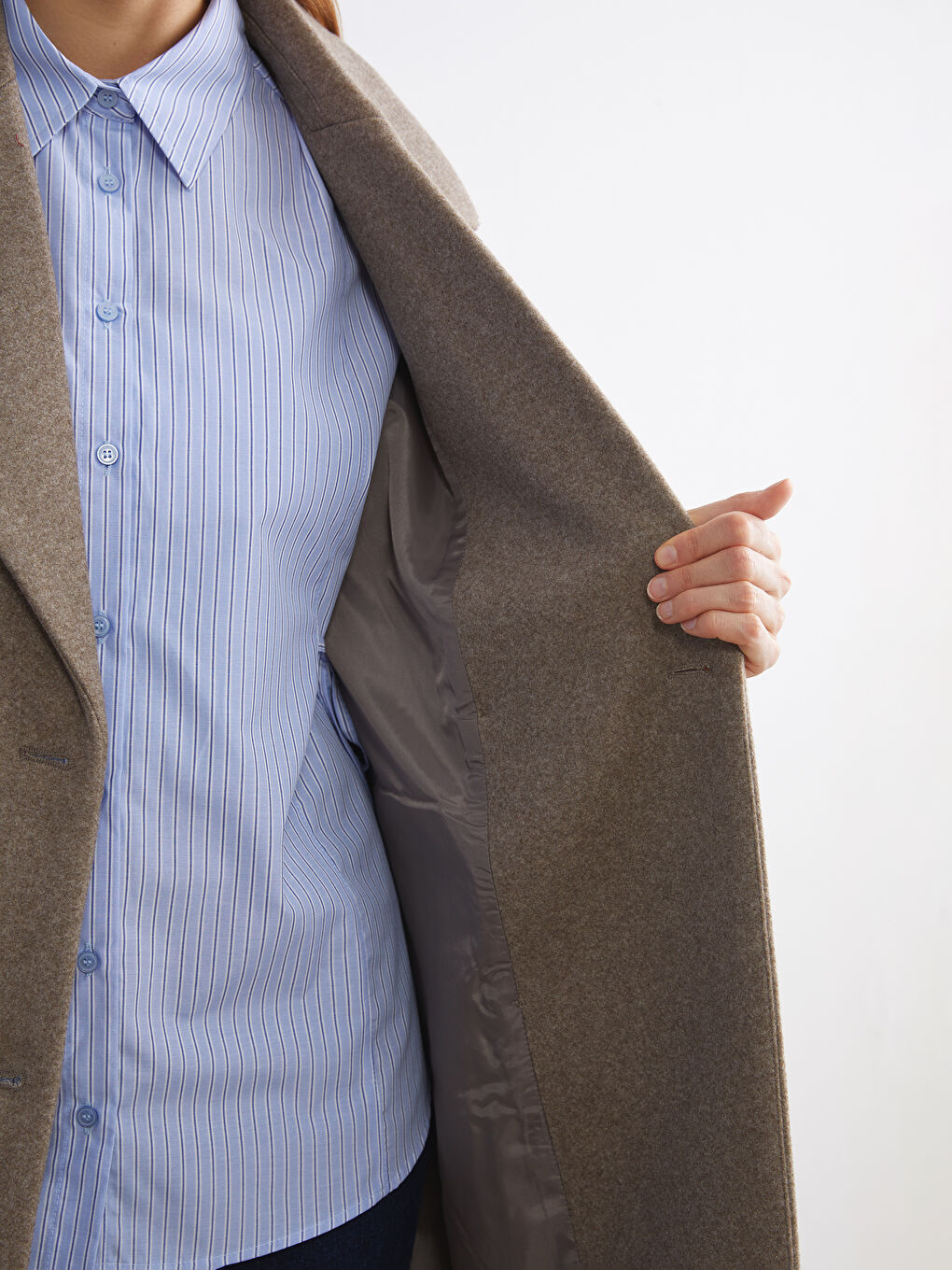 Manteau Cachet à Col Veste pour Femmes-3