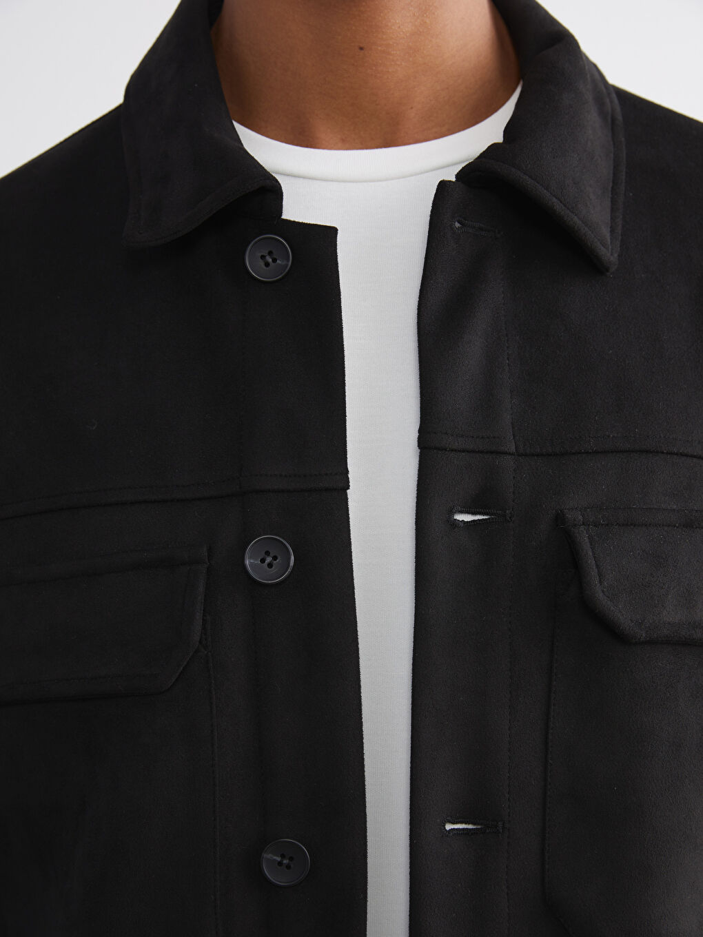 Standard Fit Collared Neck Suede Men's Coat-2