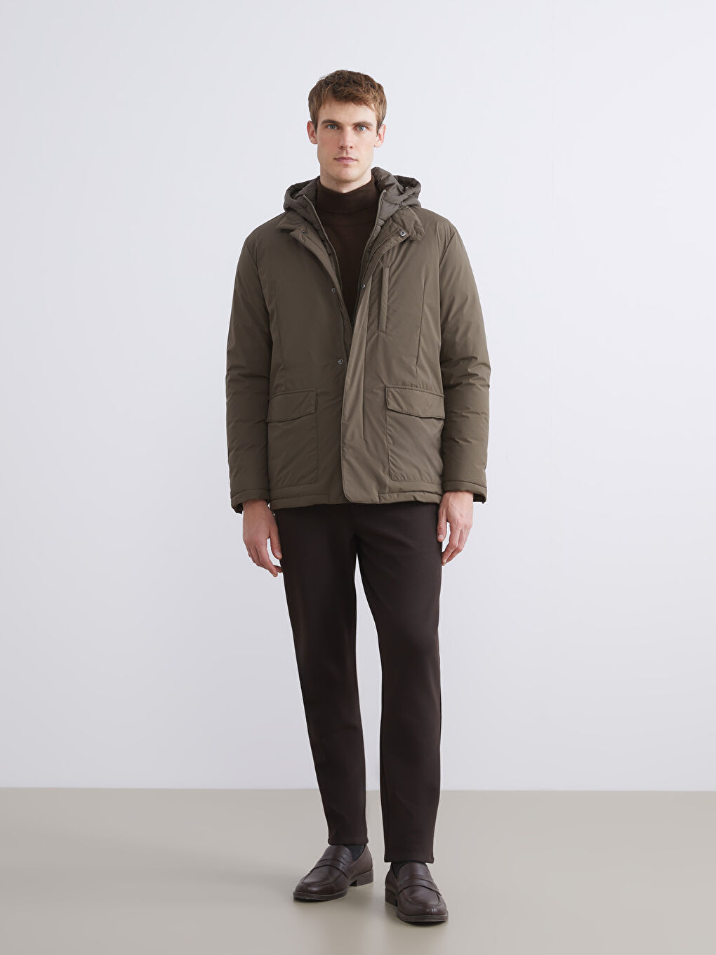 ерлерге арналған стандартты пішім капюшонды пальто-1