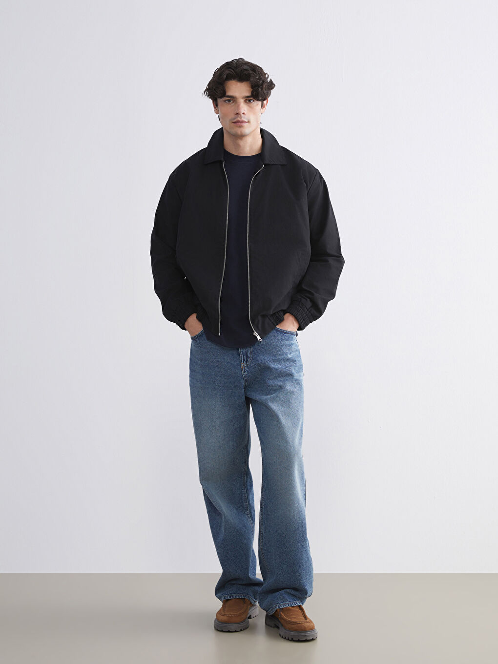 Siyah Rahat Kalıp Gömlek Yaka Erkek Ceket-1