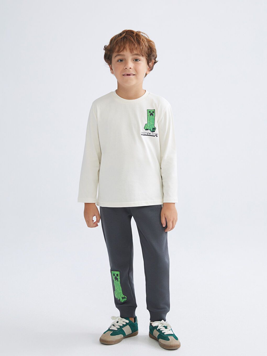 Crew Neck Minecraft Printed Boys' T-Shirt-1