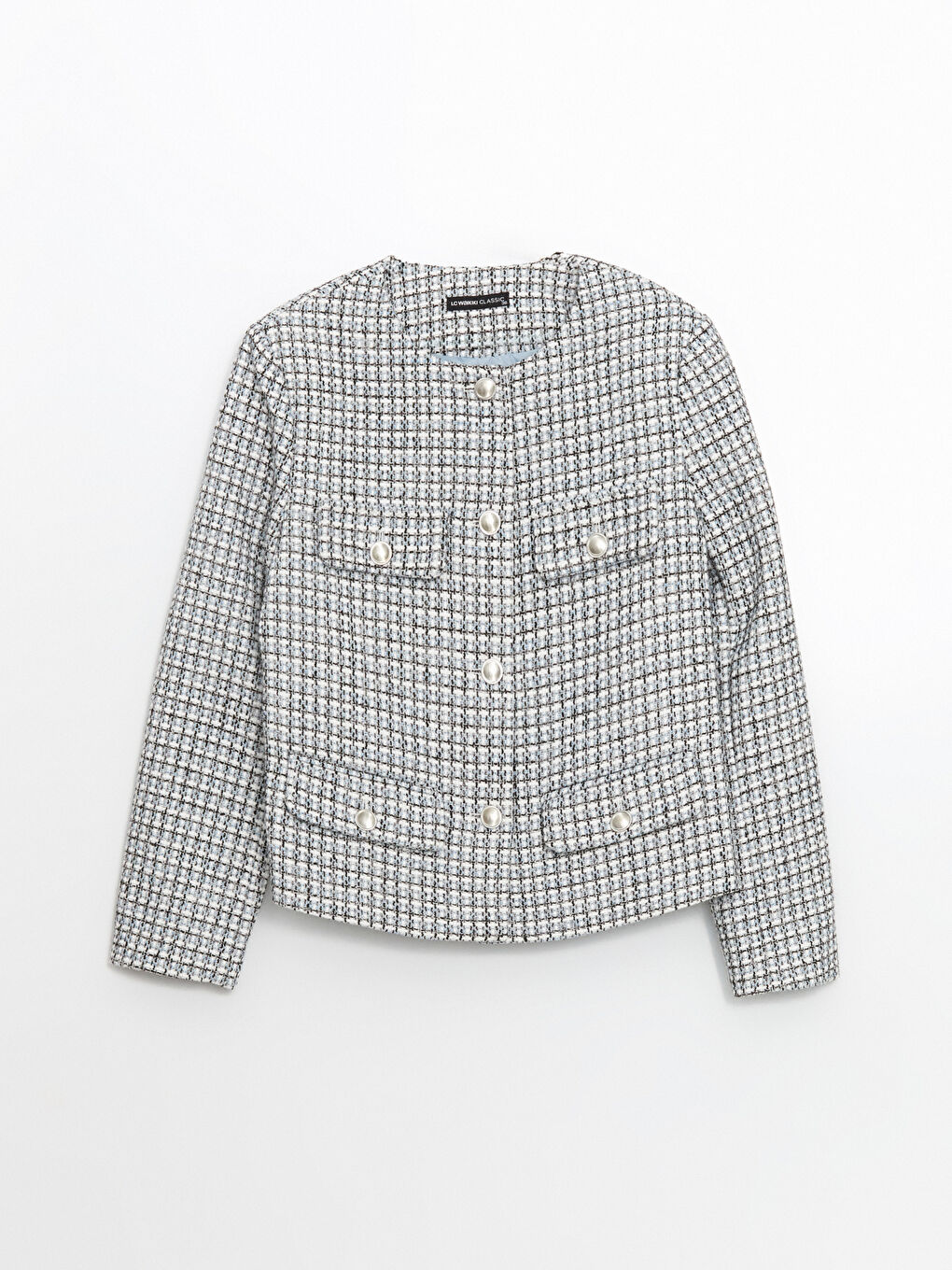 LCWAIKIKI Classic Crew Neck Plaid Women's Tweed Jacket -W55107Z8-LLC