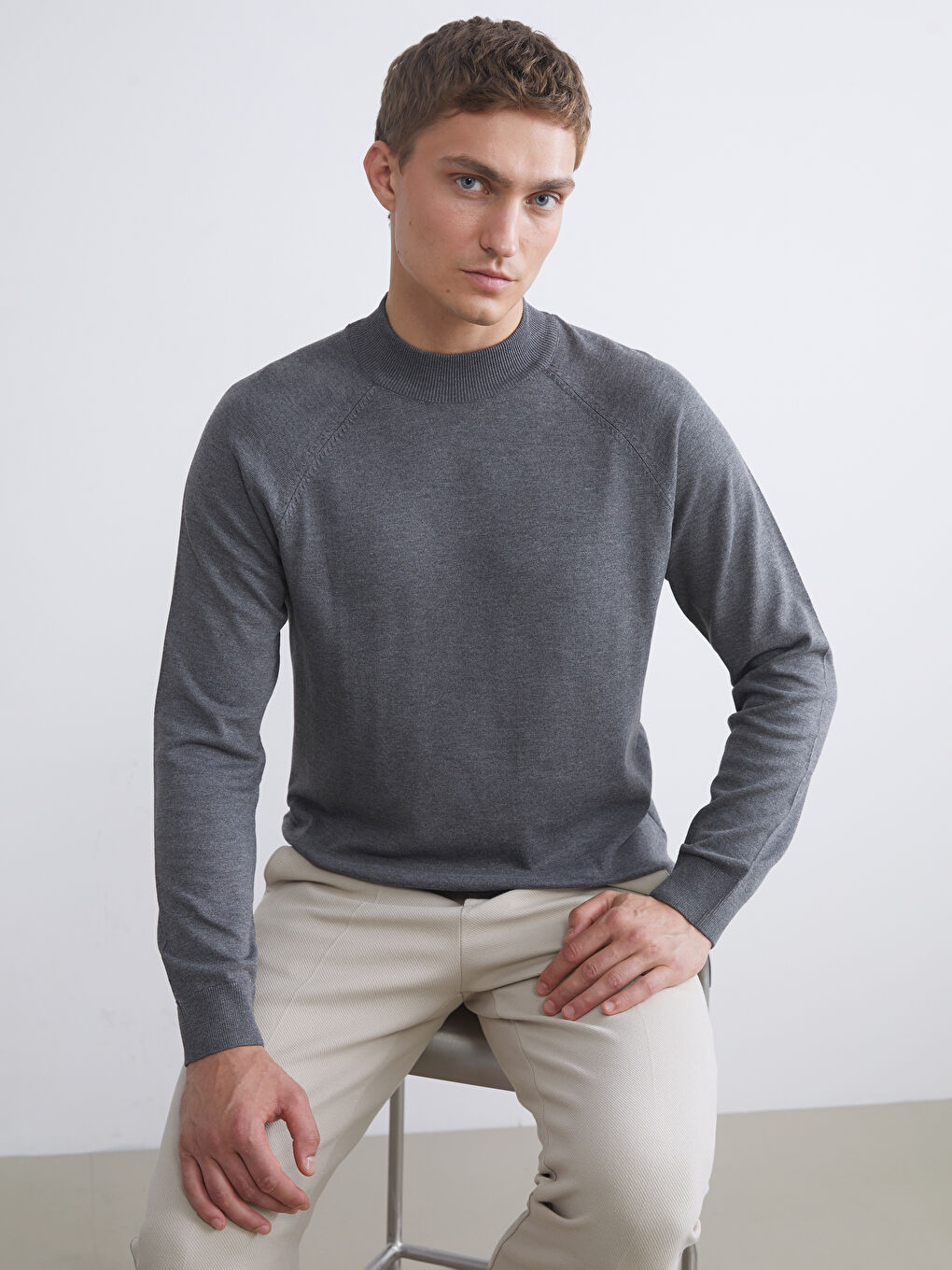 LCW Vision Half Turtleneck Long Sleeve Men's Knitwear Sweater -W55109Z8-LAL