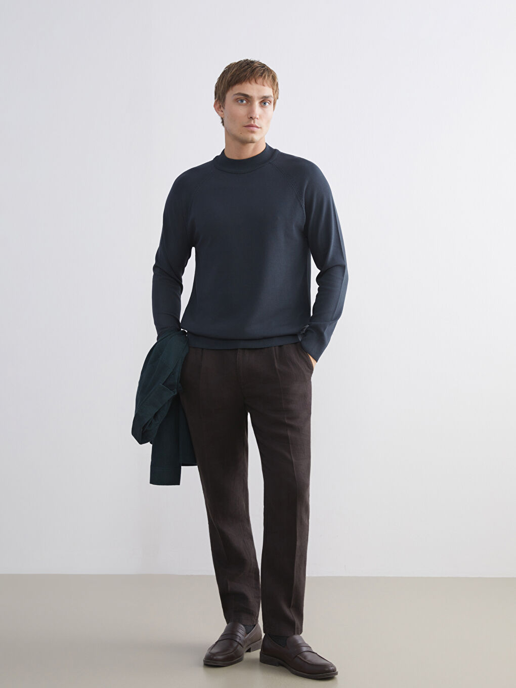 Antrasit Yarım Balıkçı Yaka Uzun Kollu Erkek Triko Kazak-1