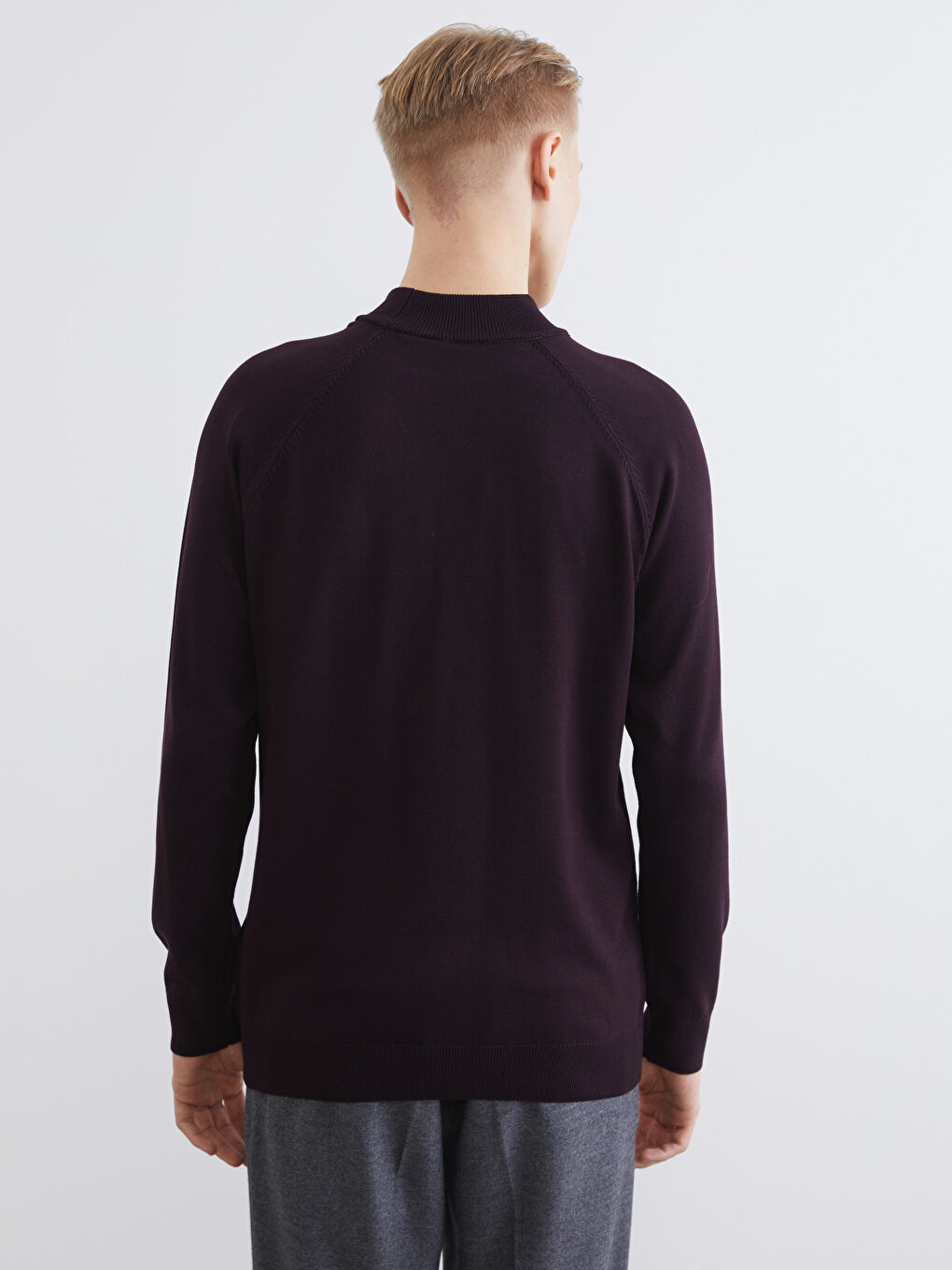 Mürdüm Yarım Balıkçı Yaka Uzun Kollu Erkek Triko Kazak-3