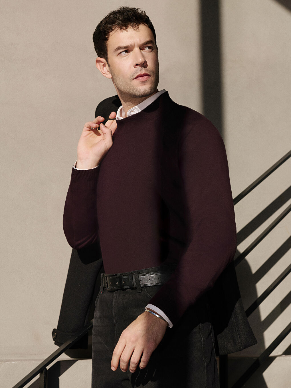 Bordo Yarım Balıkçı Yaka Uzun Kollu Erkek Triko Kazak