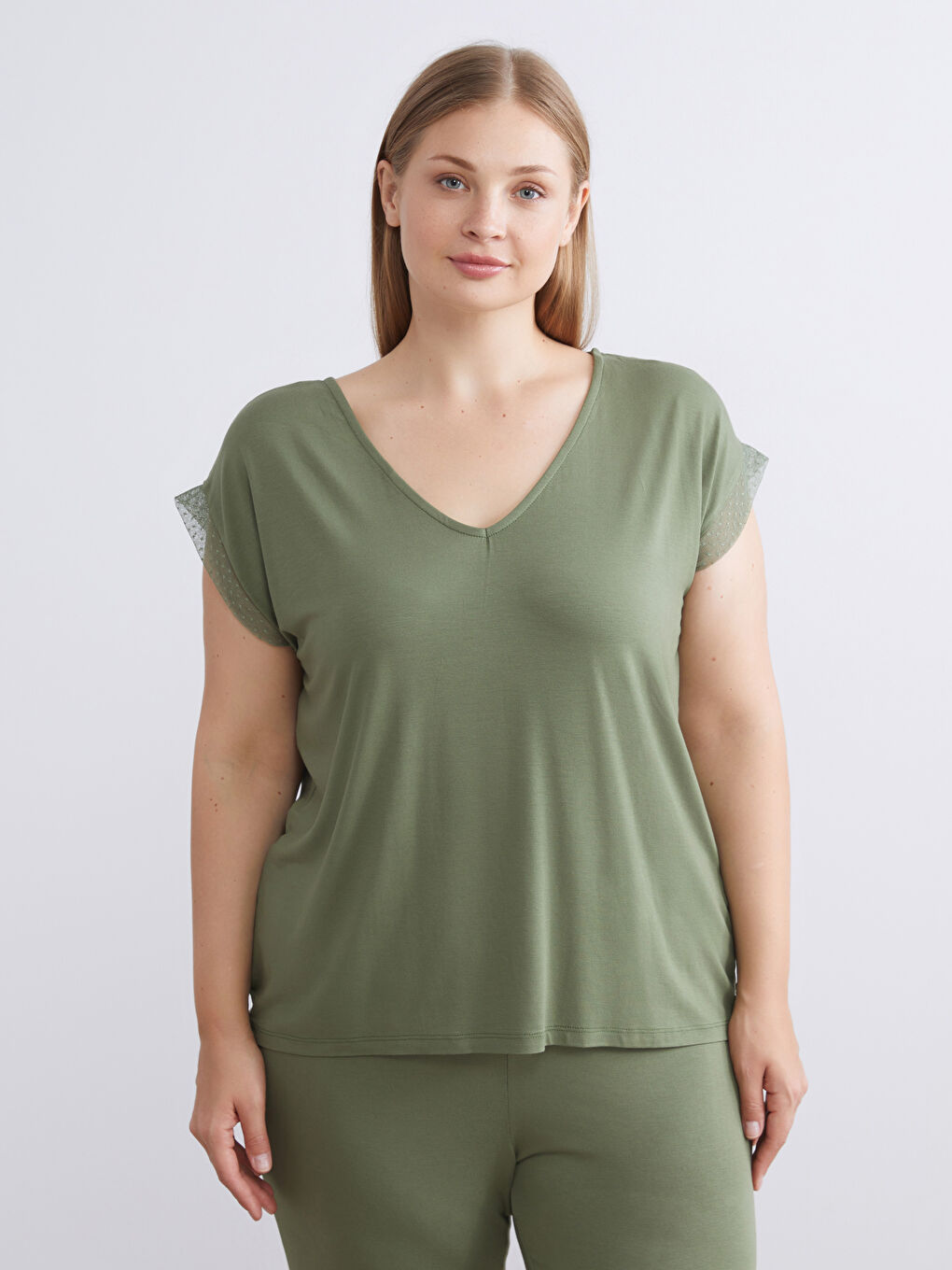 Yeşil V Yaka Kadın Pijama Takımı-5