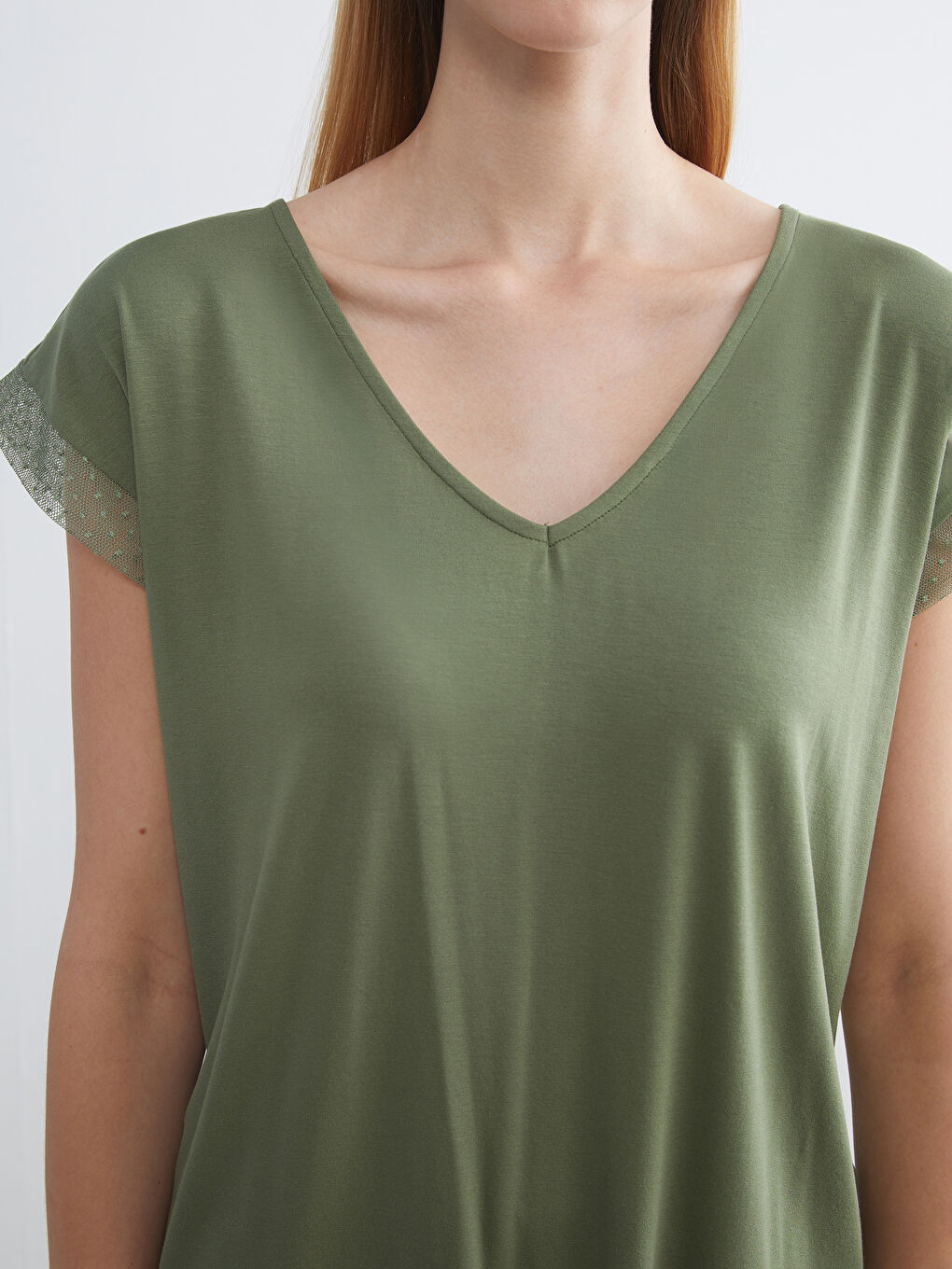 Yeşil V Yaka Kadın Pijama Takımı-3