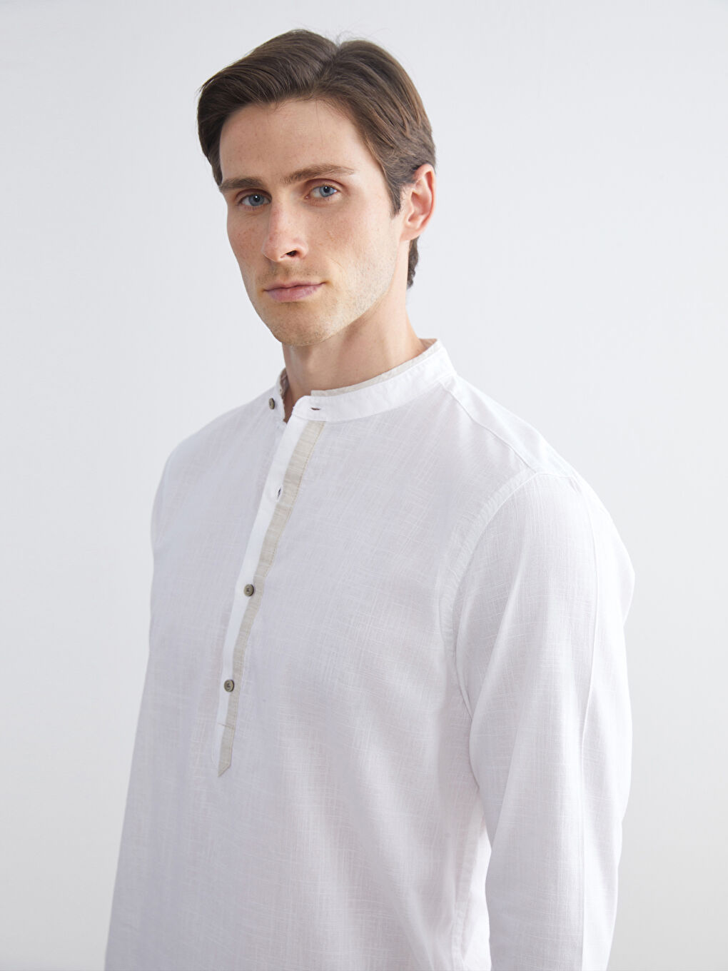 LCW Vision Slim Fit Grandad Collar Long Sleeve Poplin Men's Shirt -W55115Z8-Q6K