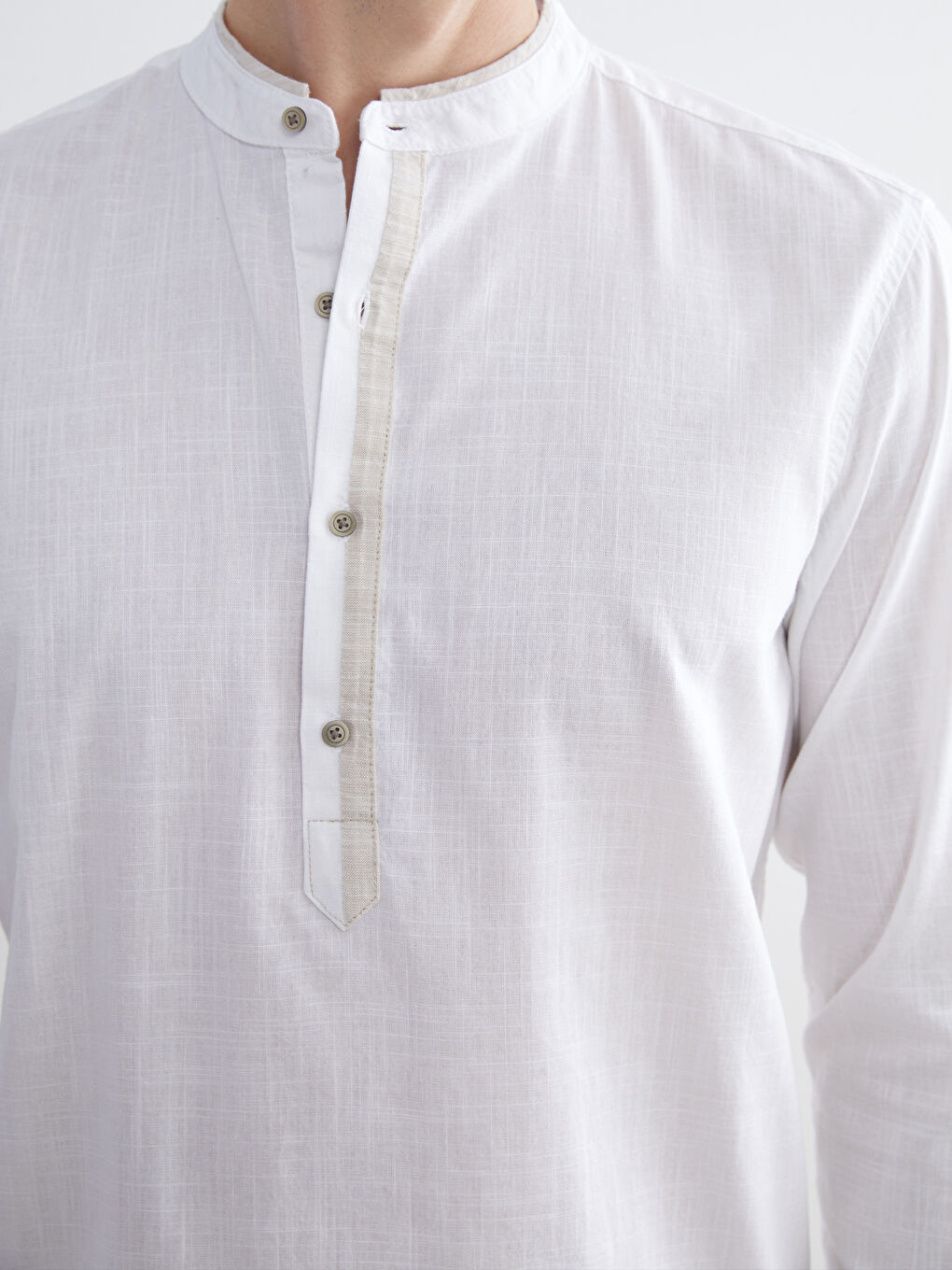 LCW Vision Slim Fit Grandad Collar Long Sleeve Poplin Men's Shirt -W55115Z8-Q6K