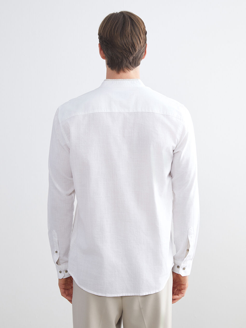 LCW Vision Slim Fit Grandad Collar Long Sleeve Poplin Men's Shirt -W55115Z8-Q6K