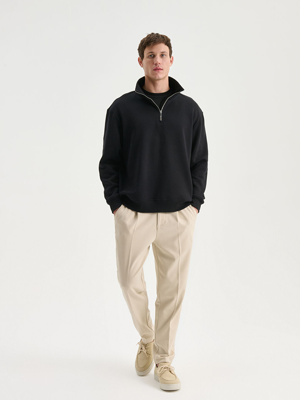 Zippered Funnel Neck Men's Thick Sweatshirt-1