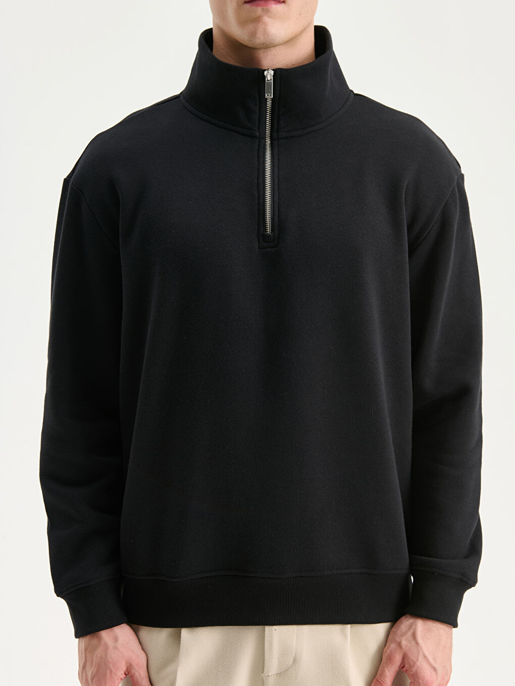 Zippered Funnel Neck Men's Thick Sweatshirt-2