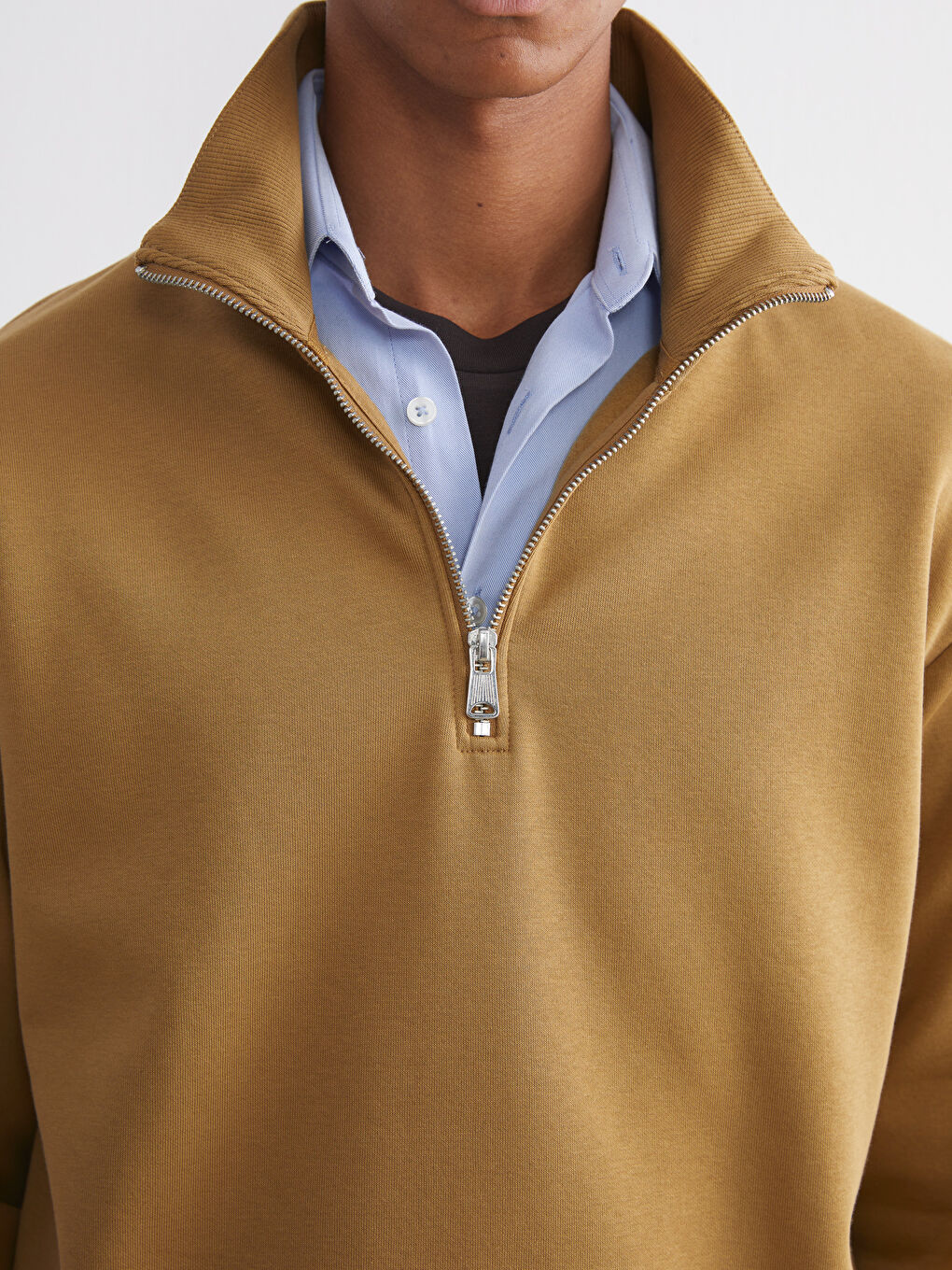 سویتشێرتی ئەستووری زیپدار بۆ پیاوان یەخەی قیفی-2