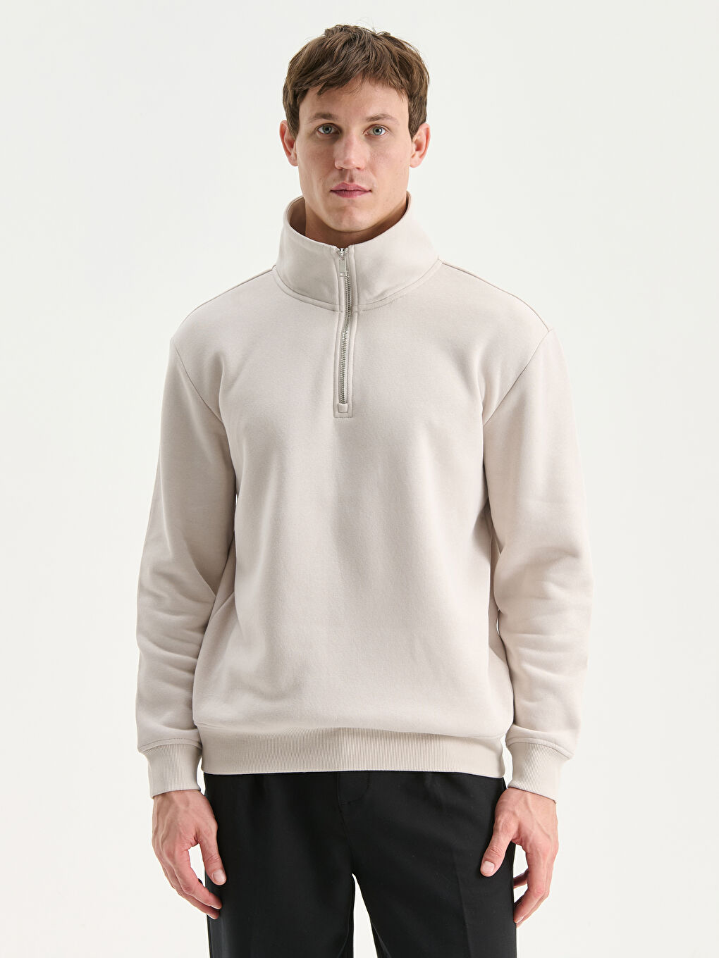 Zippered Funnel Neck Men's Thick Sweatshirt