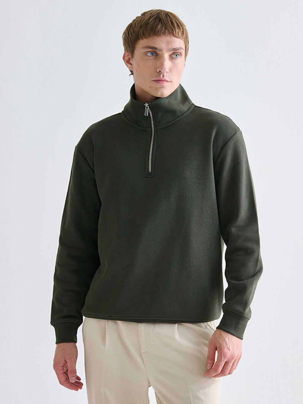 Zippered Funnel Neck Men's Thick Sweatshirt
