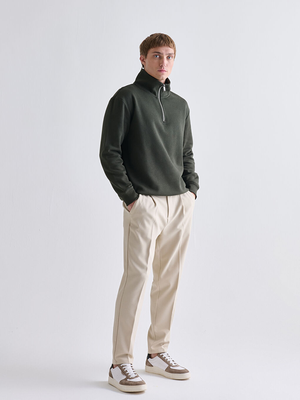 Zippered Funnel Neck Men's Thick Sweatshirt-1