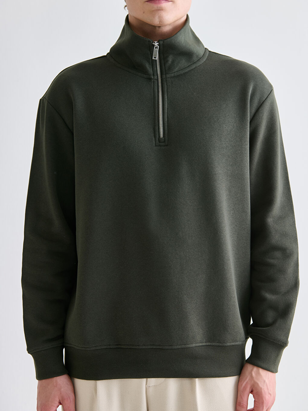 Zippered Funnel Neck Men's Thick Sweatshirt-2
