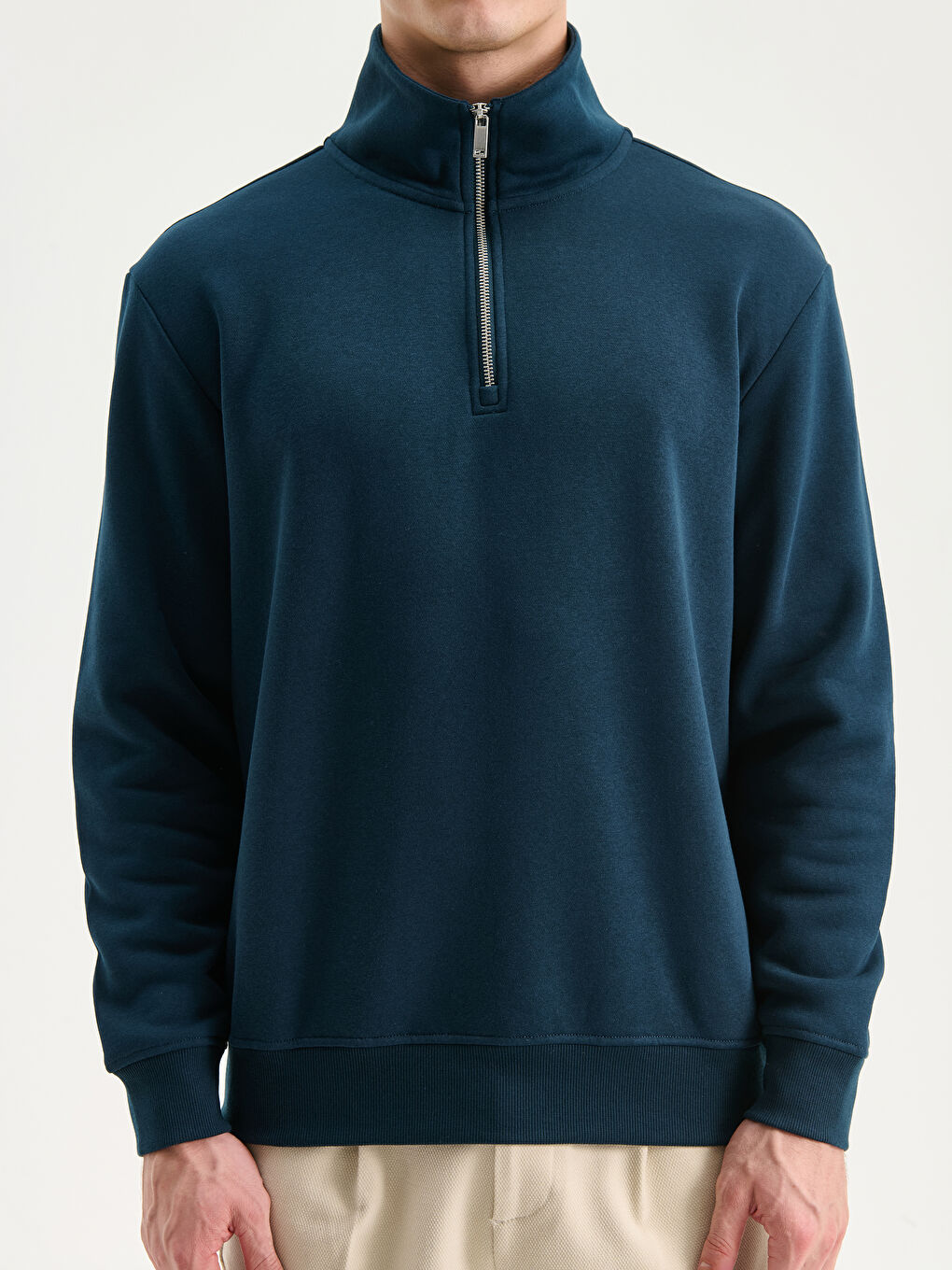 سویتشێرتی ئەستووری زیپدار بۆ پیاوان یەخەی قیفی-2