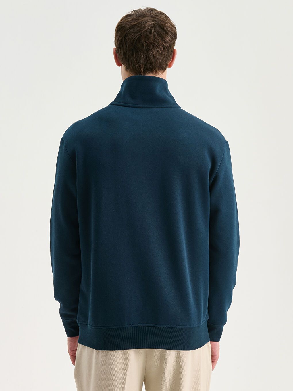 سویتشێرتی ئەستووری زیپدار بۆ پیاوان یەخەی قیفی-3