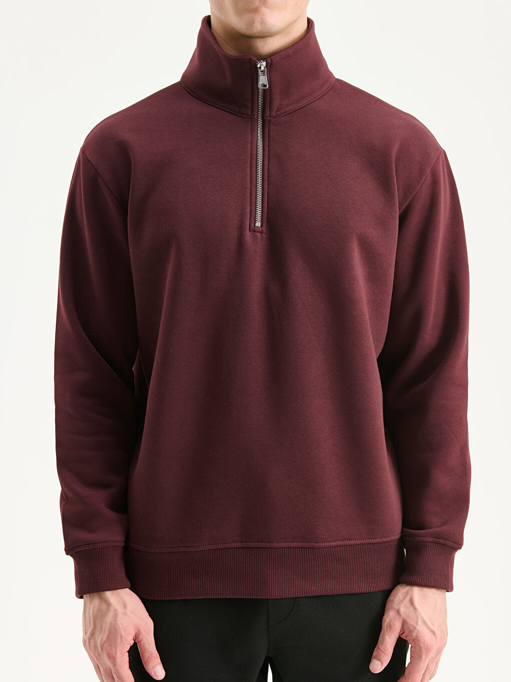 سویتشێرتی ئەستووری زیپدار بۆ پیاوان یەخەی قیفی-2