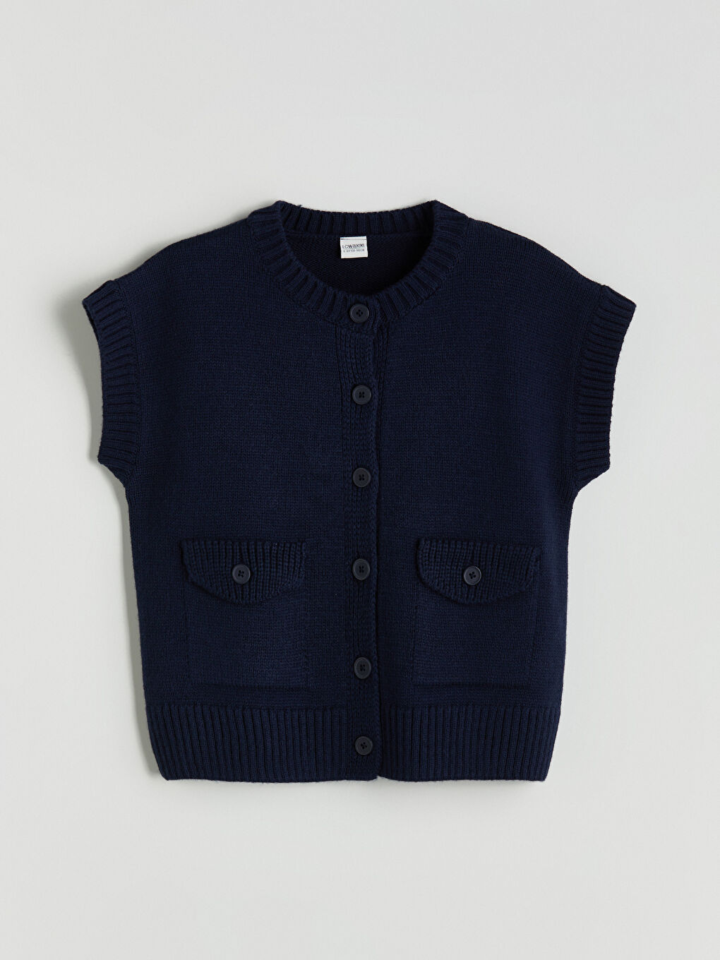 Lacivert Bisiklet Yaka Kız Çocuk Triko Yelek-1