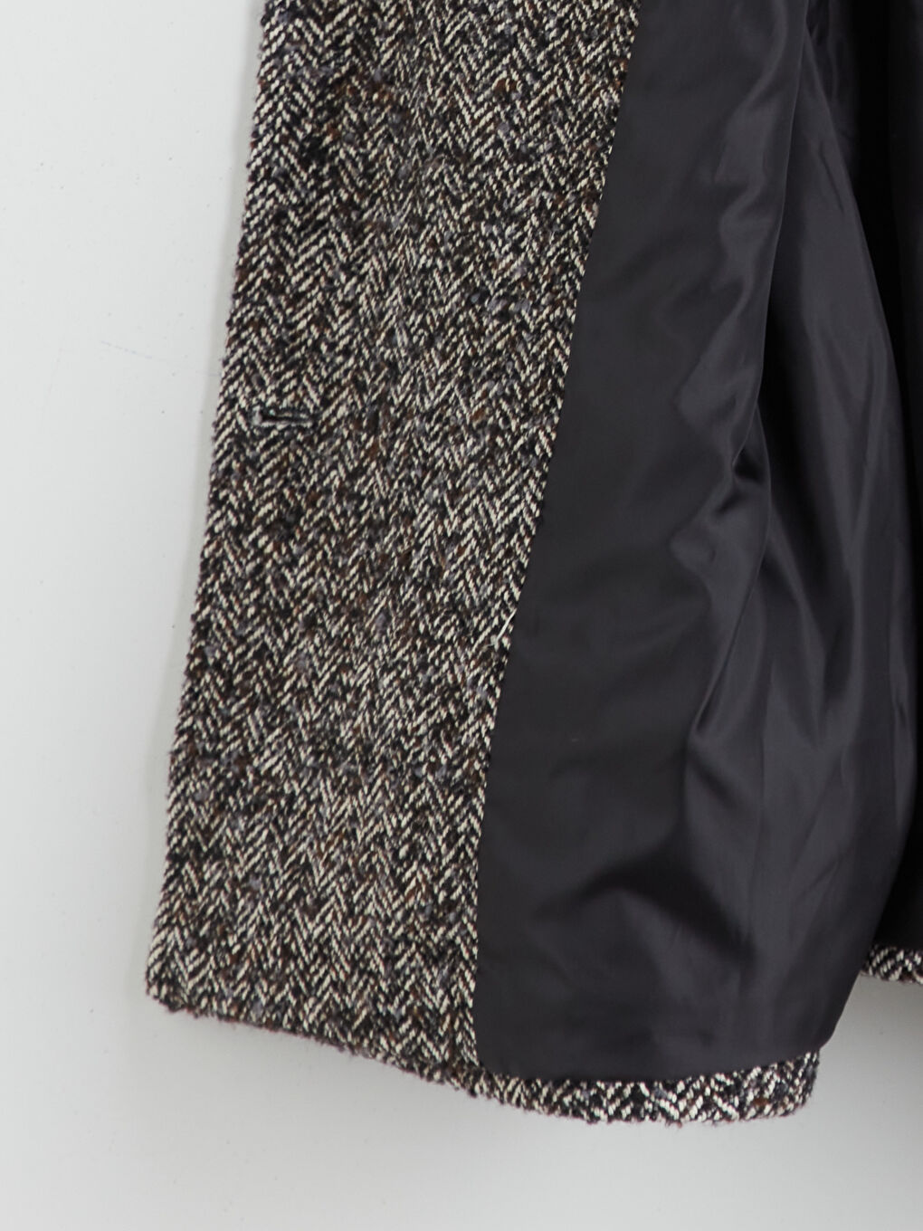 Siyah Dik Yaka Desenli Oversize Kadın Kaşe Kaban-8