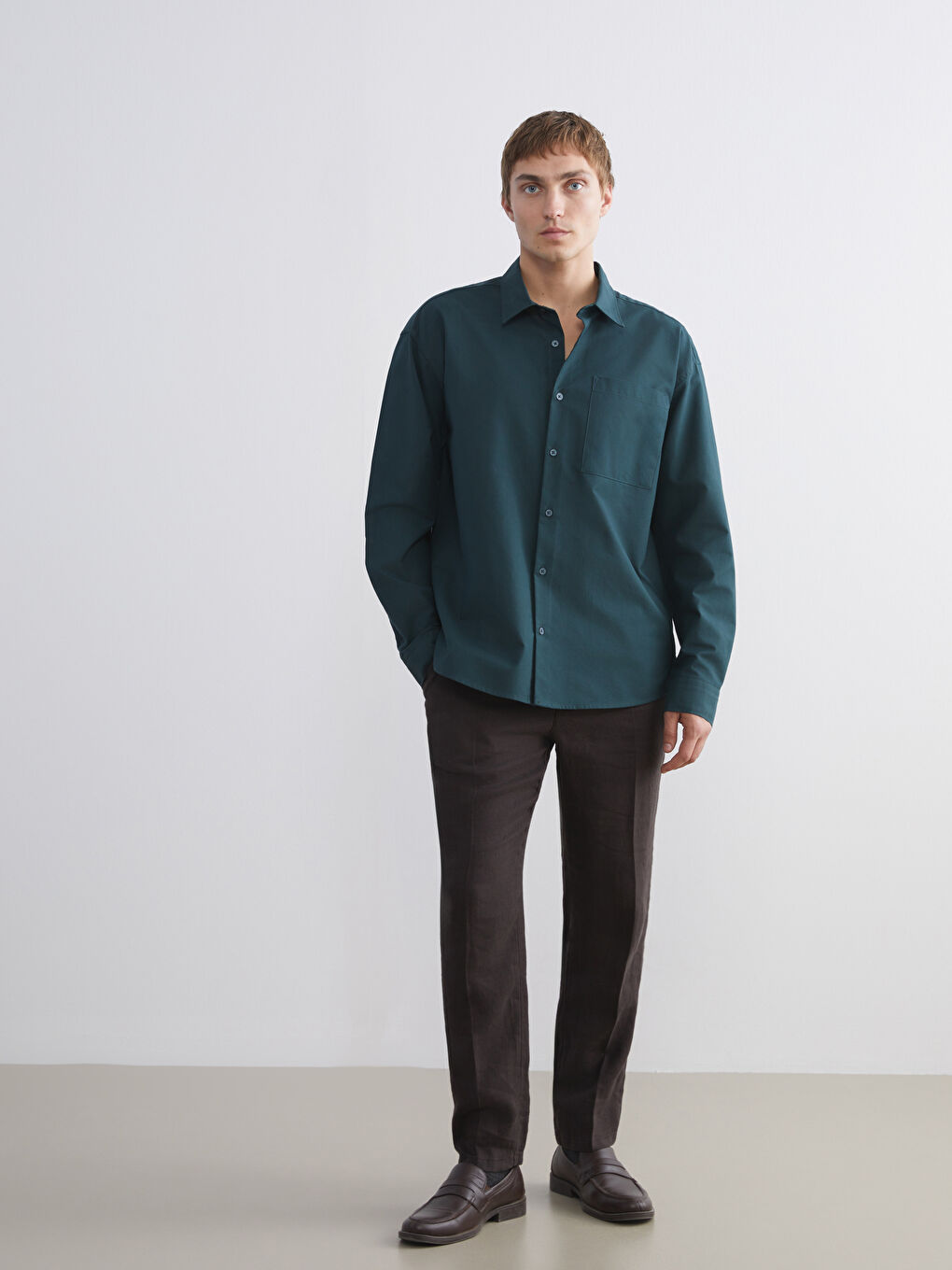 Relaxed Fit Long Sleeve Men's Shirt-1