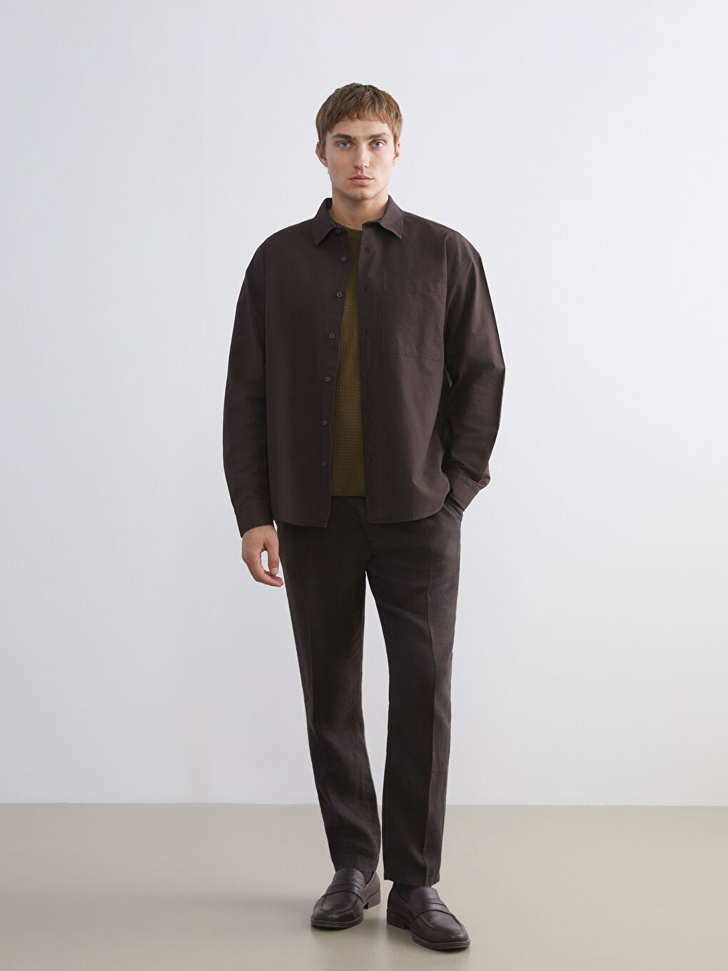 Relaxed Fit Long Sleeve Men's Shirt-1