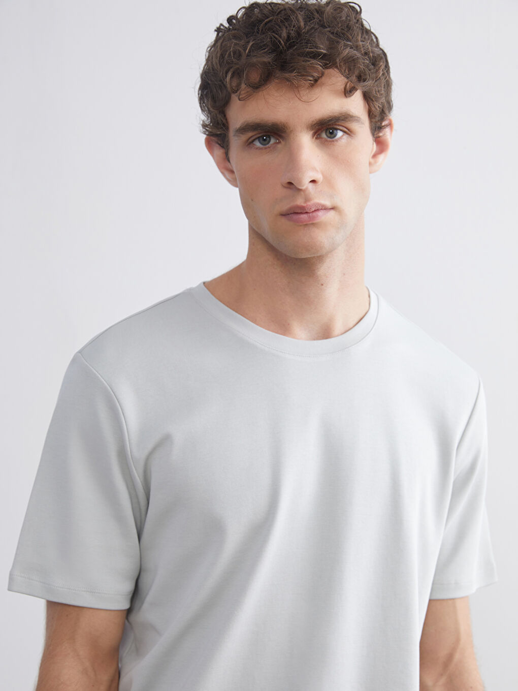 Gri Bisiklet Yaka Baskılı Penye Erkek Tişört-3