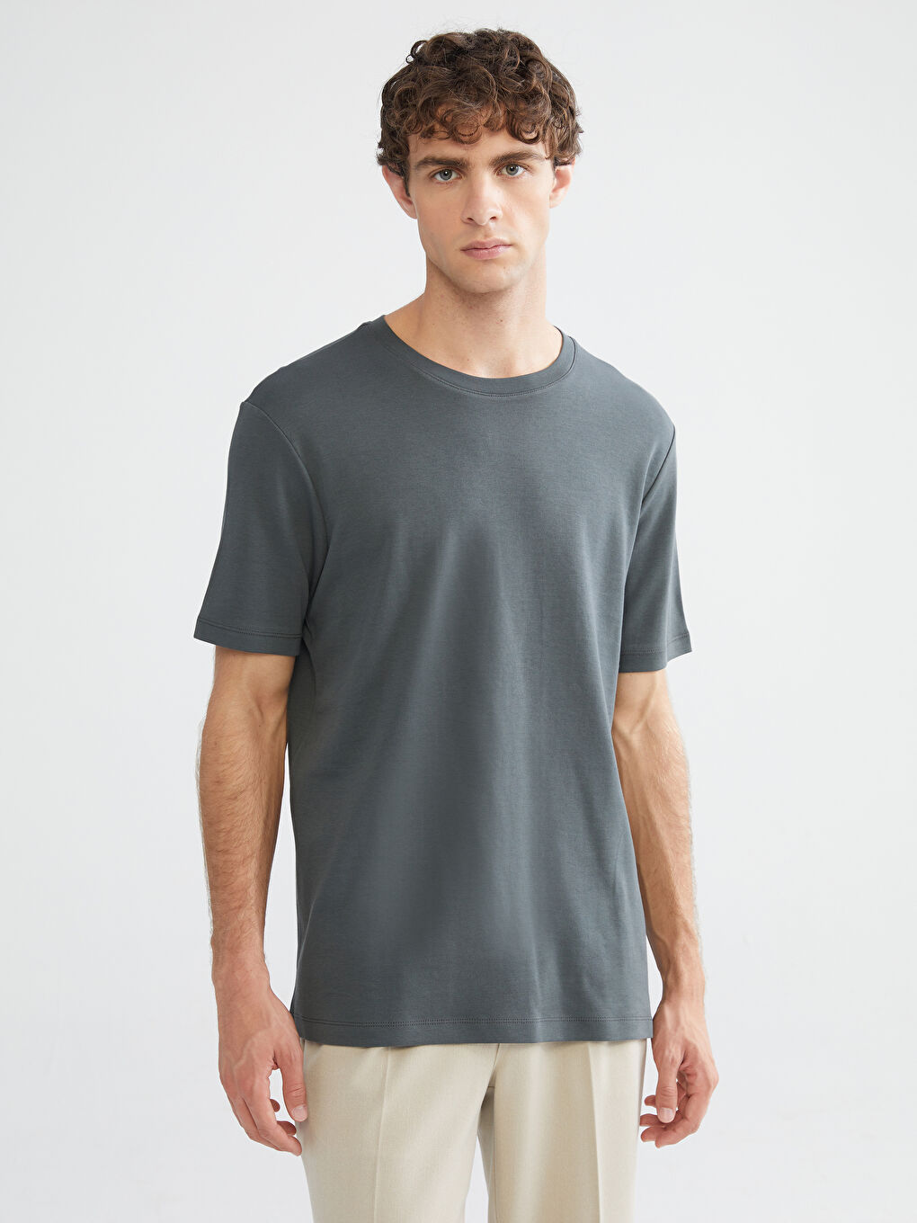 Kahverengi Bisiklet Yaka Baskılı Penye Erkek Tişört