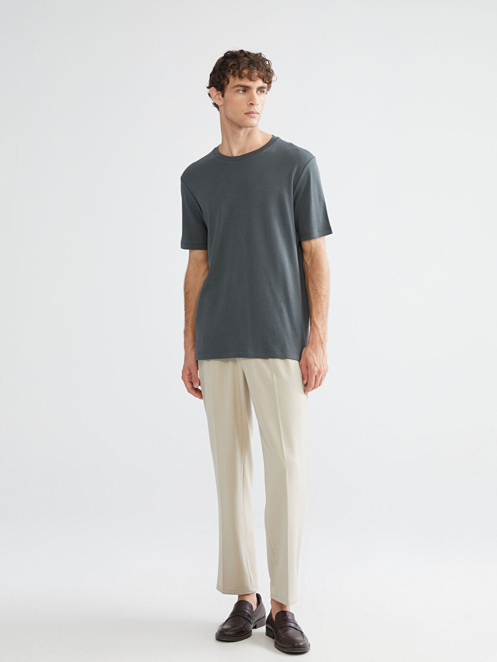 Kahverengi Bisiklet Yaka Baskılı Penye Erkek Tişört-1