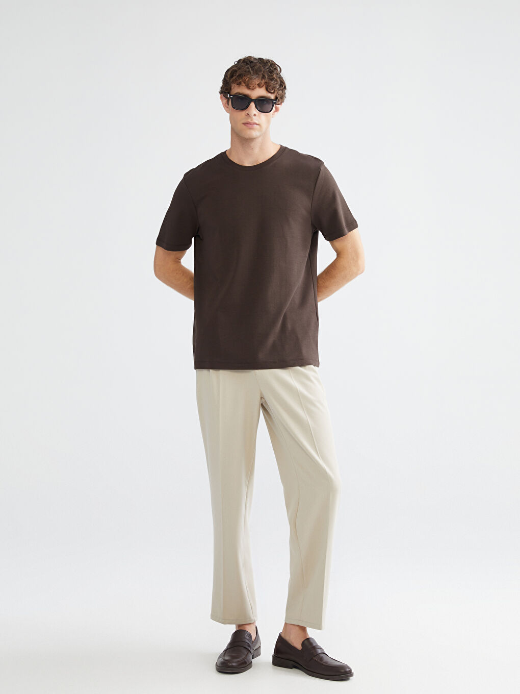 Gri Bisiklet Yaka Baskılı Penye Erkek Tişört-1