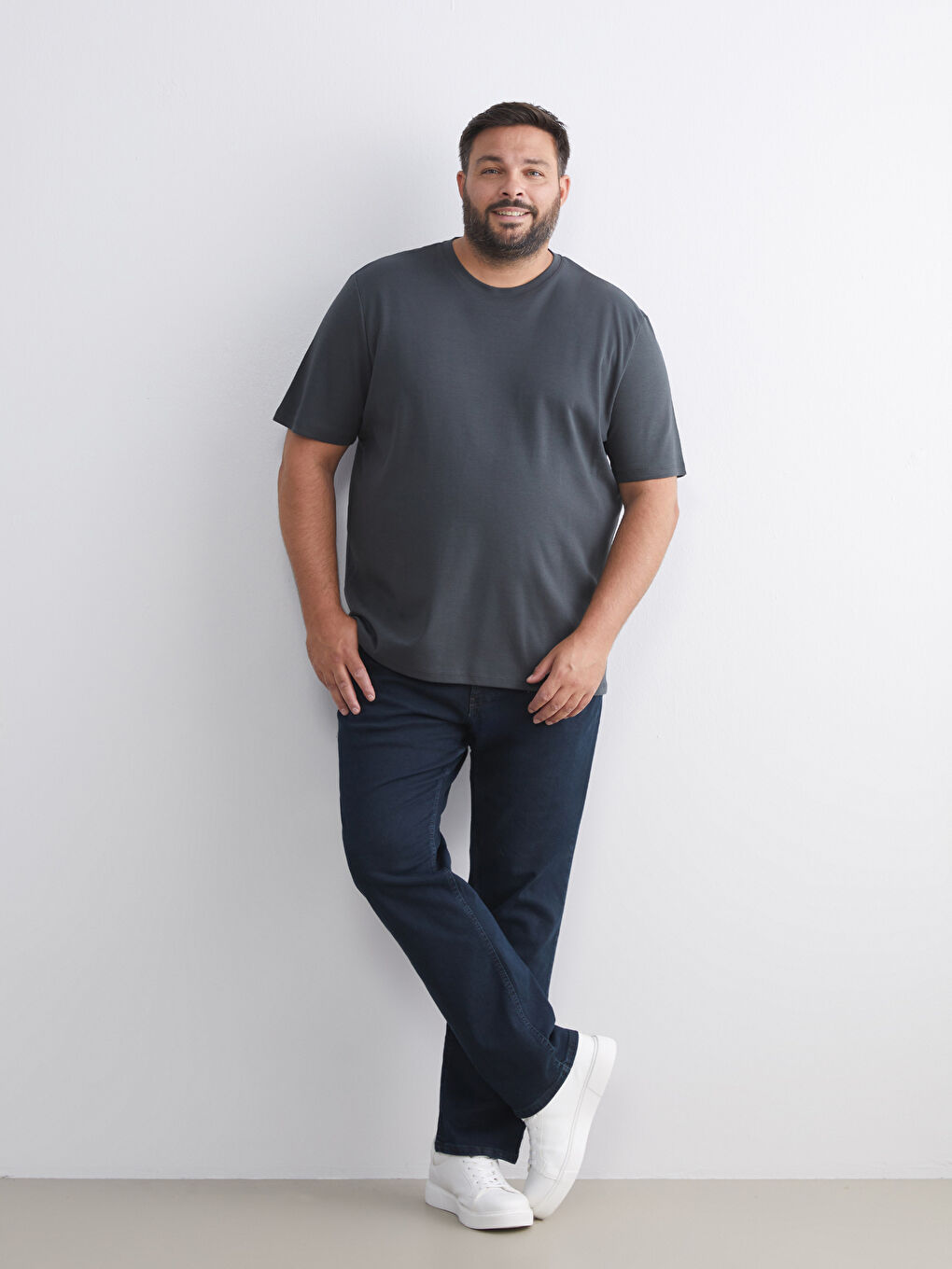 Antrasit Bisiklet Yaka Baskılı Penye Erkek Tişört-5