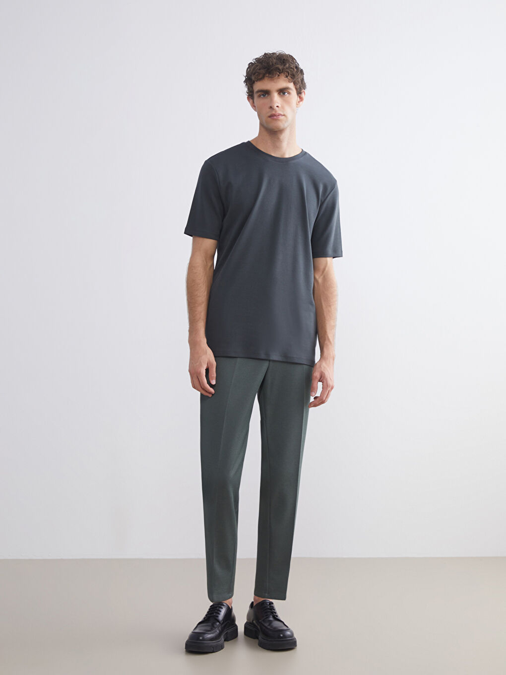 Antrasit Bisiklet Yaka Baskılı Penye Erkek Tişört-2