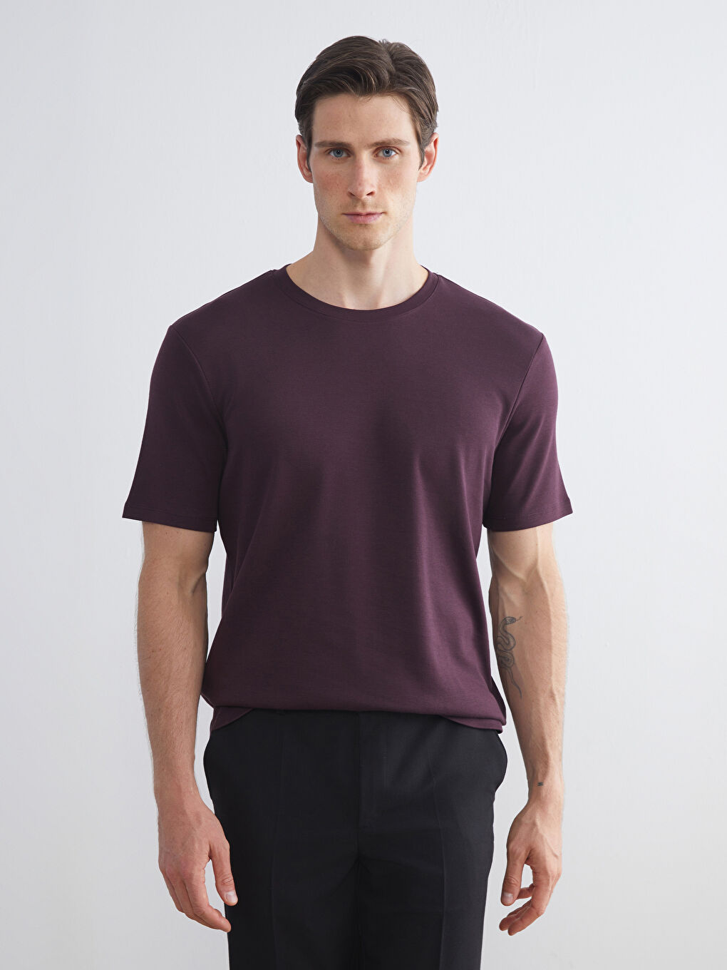 Mürdüm Bisiklet Yaka Baskılı Penye Erkek Tişört-1