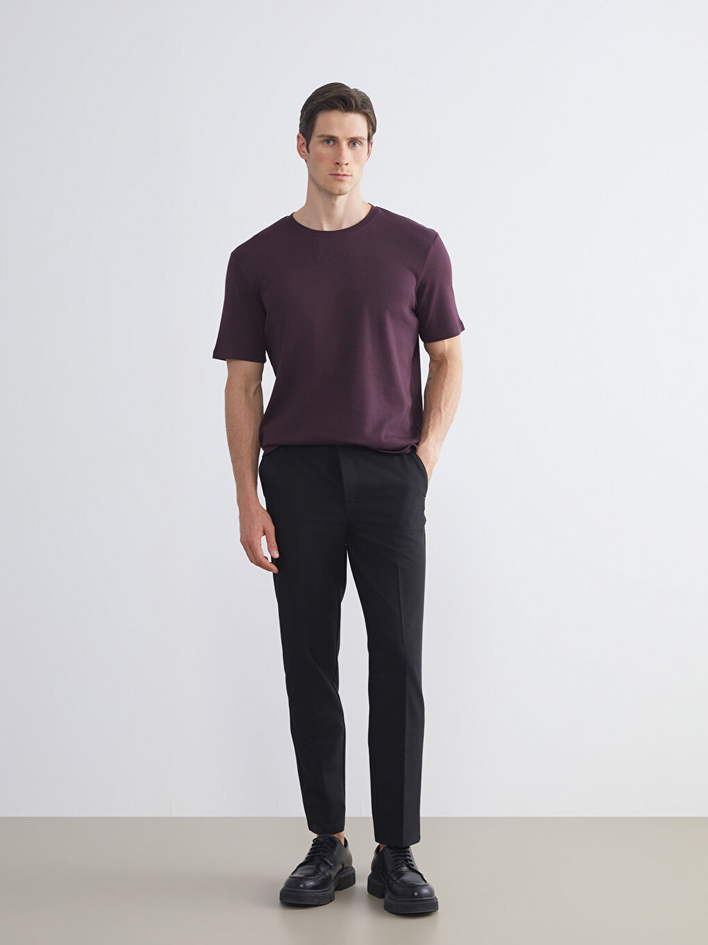 Mürdüm Bisiklet Yaka Baskılı Penye Erkek Tişört-3