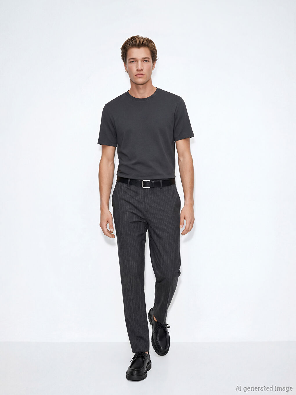 Antrasit Bisiklet Yaka Penye Erkek Tişört-3