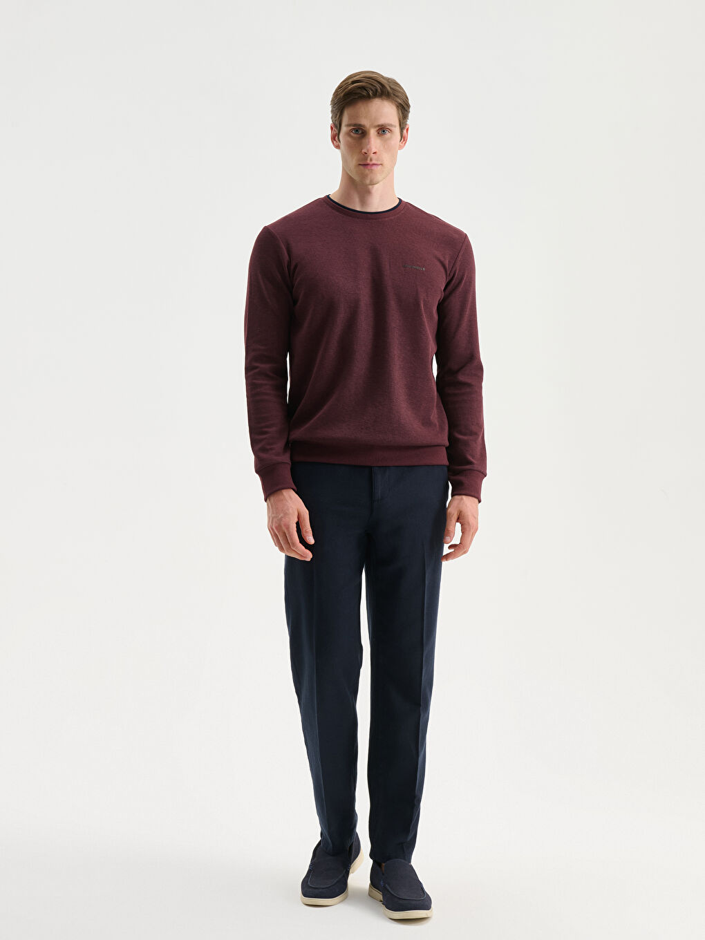 Bordo Bisiklet Yaka Baskılı Erkek Sweatshirt-1