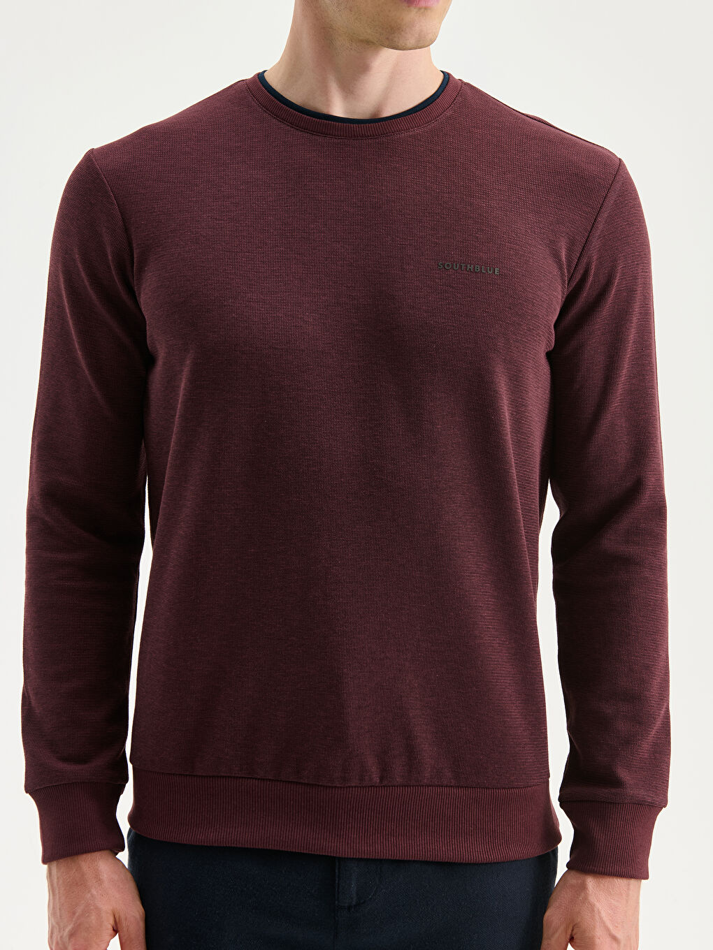 Bordo Bisiklet Yaka Baskılı Erkek Sweatshirt-2