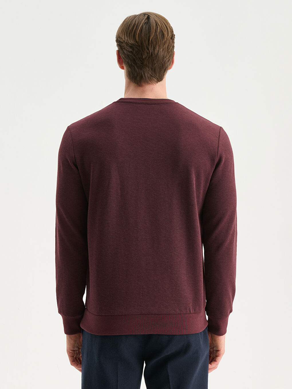 Bordo Bisiklet Yaka Baskılı Erkek Sweatshirt-3