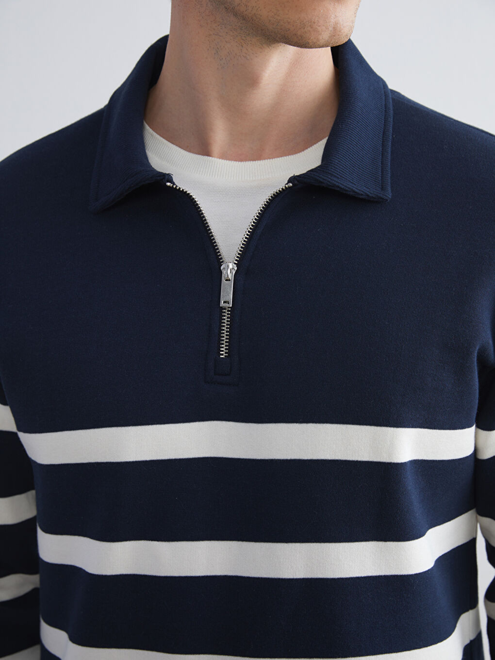 Polo Neck Long Sleeve Striped Men's Sweatshirt-2